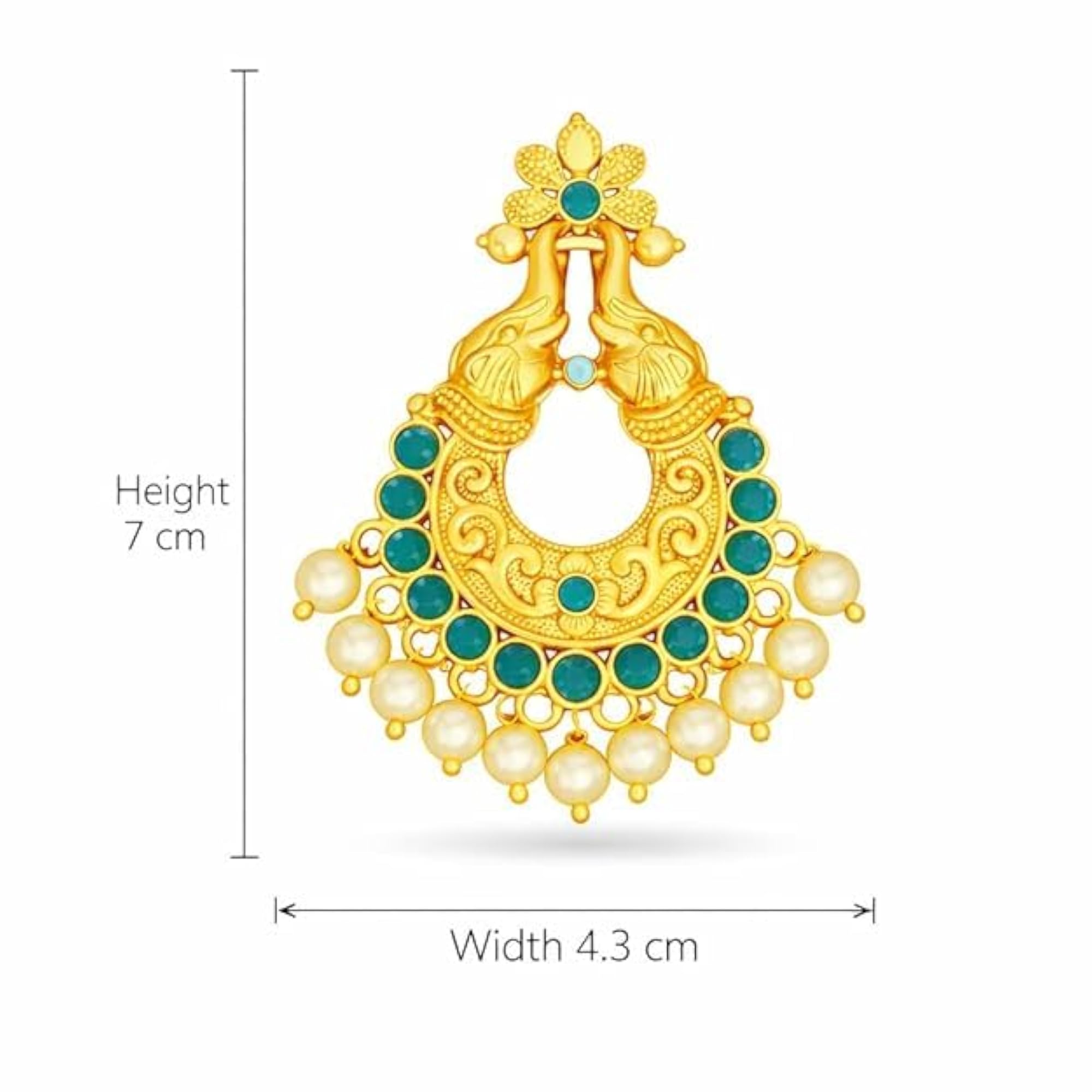 Ethnic Green Stone Stud Drops Necklace, South Indian Style